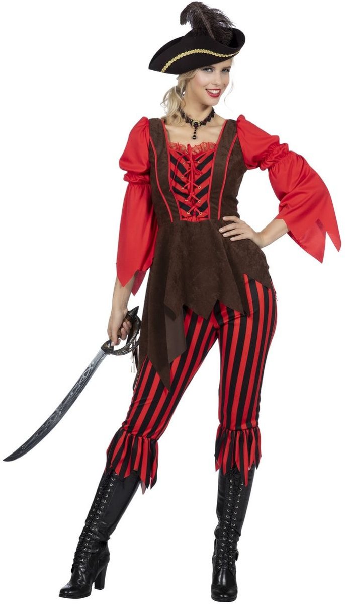 Piraat & Viking Kostuum | Gestreepte Kaper Piraat Pam Pistolet | Vrouw | Maat 38 | Carnaval kostuum | Verkleedkleding